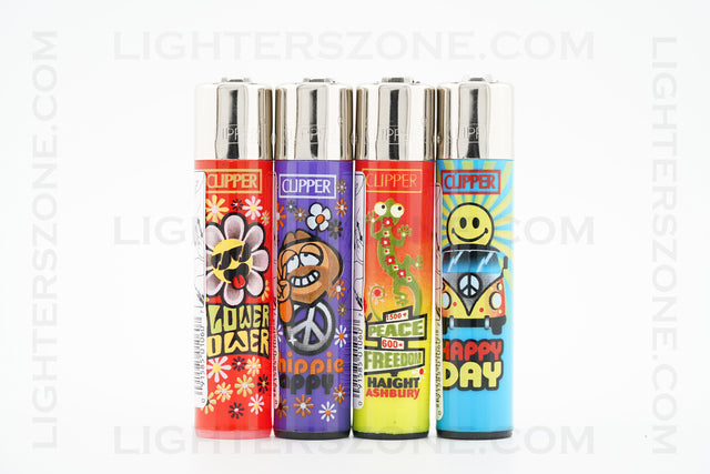 4x Clipper Full Size Refillable Lighters Hippi Collection