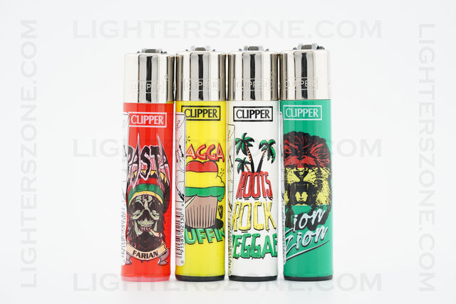 4x Clipper Full Size Refillable Lighters Rasta Collection