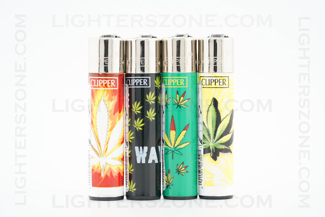 4x Clipper Full Size Refillable Lighters Hojas Maria Marijuana Leaves Collection
