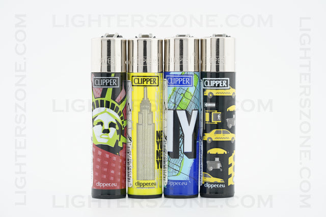 4x Clipper Full Size Refillable Lighters New York Collection