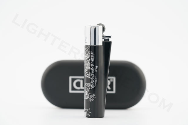 Clipper Lighter With Gift Box Regular Flame Golden Silver Dragon