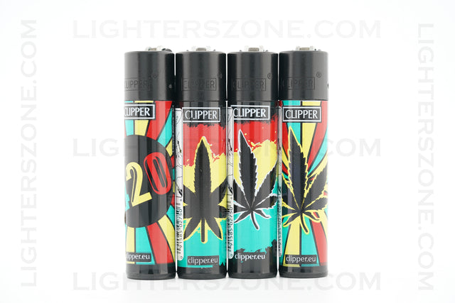 4x Clipper Full Size Refillable Lighters 420 Marijuana Leaves Collection