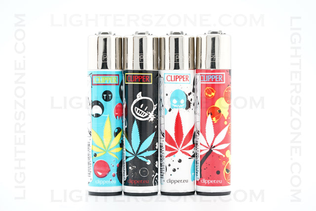 4x Clipper Full Size Refillable Lighters Bad Smiley Marijuana Leaves Collection