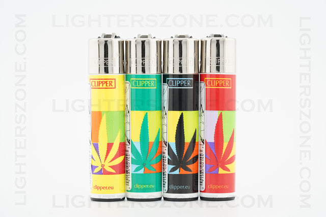 4x Clipper Full Size Refillable Lighters Marijuana Leaves Collection