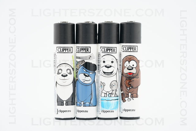 4x Clipper Full Size Refillable Lighters Bear Collection