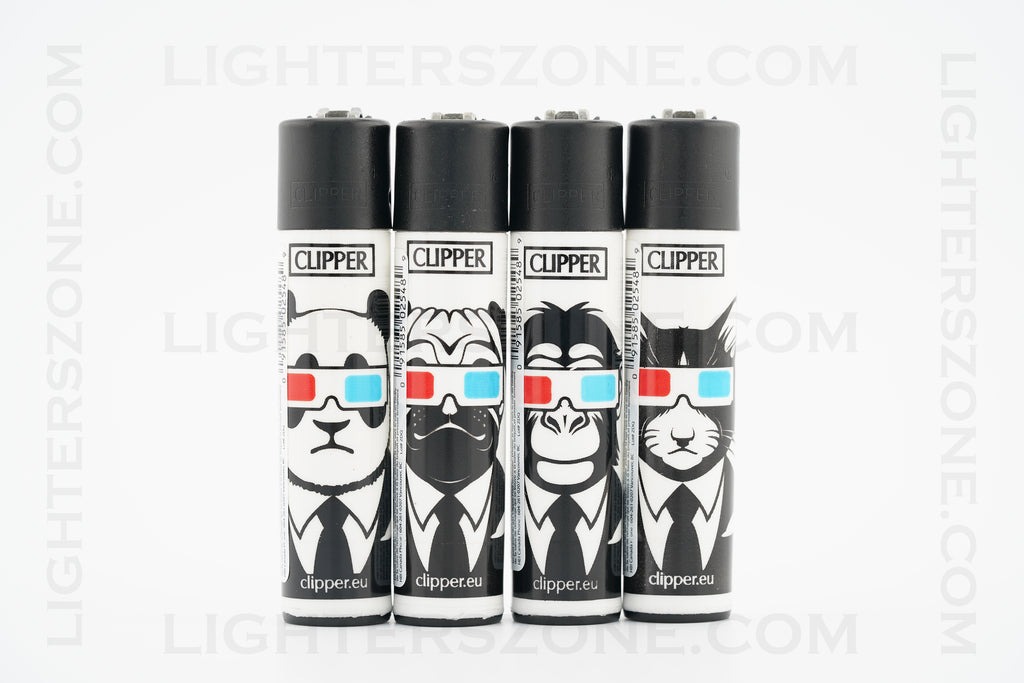 4x Clipper Full Size Refillable Lighters Animals With 3d Glasses Colle ...