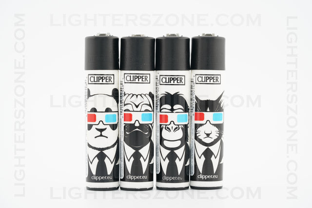 4x Clipper Full Size Refillable Lighters Animals With 3d Glasses Collection