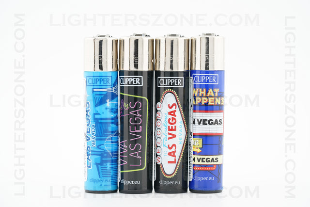4x Clipper Full Size Refillable Lighters Las Vegas Collection