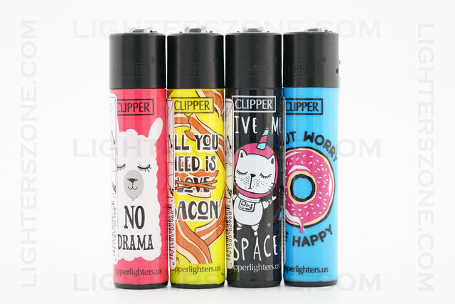4x Clipper Full Size Refillable Lighters No Drama Collection